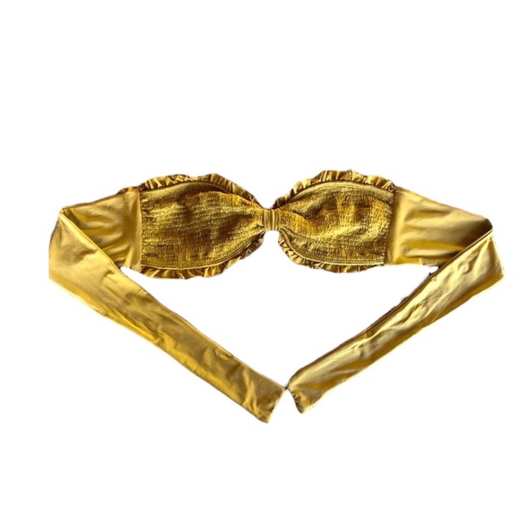 NWOT- Gold Ruched  Bikini Bandeau. SZ SM - Picture 3 of 7